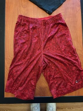Nike Red Grid-Print Athletic Shorts